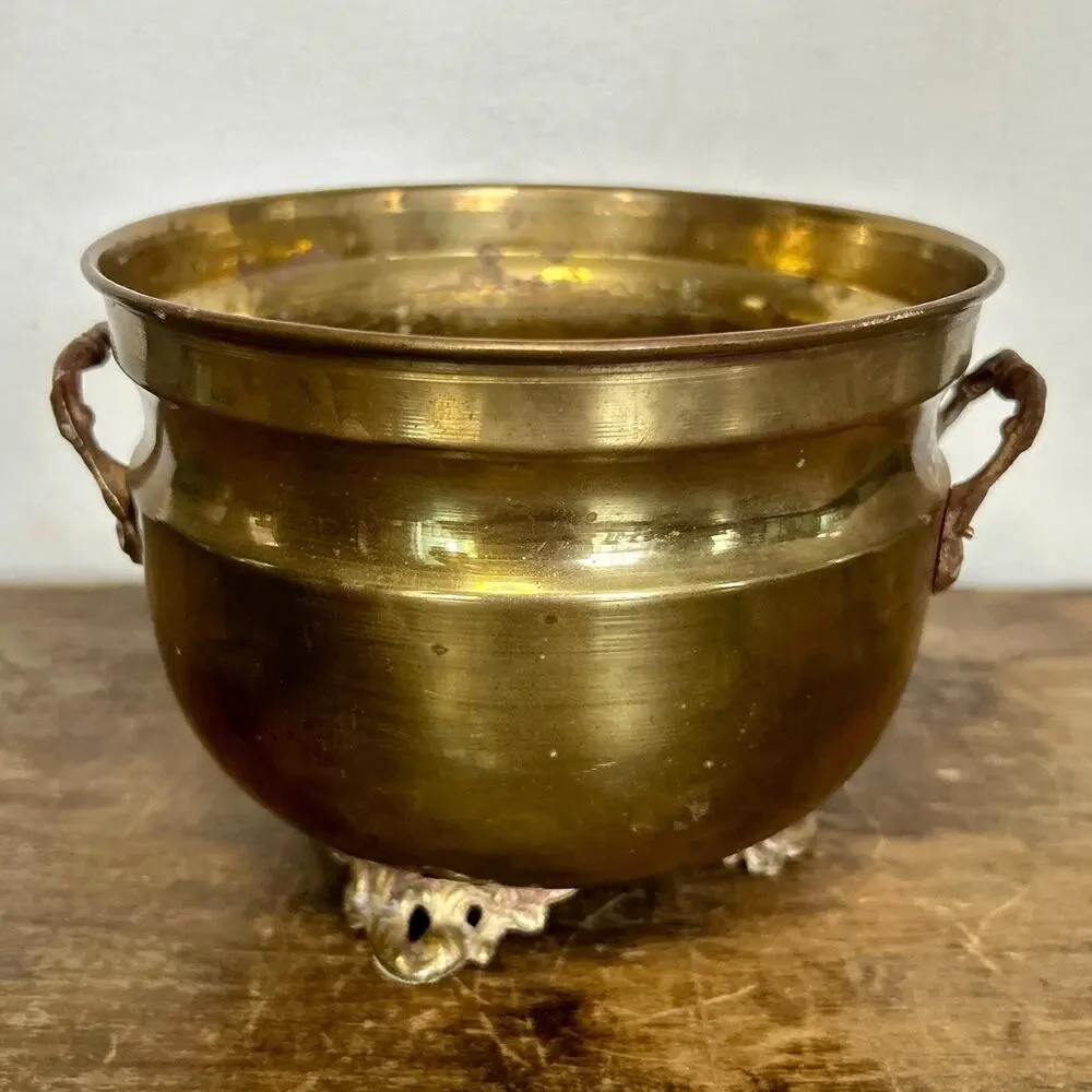 Vintage Small Footed Brass Planter | Jardinier Vase Boho Decor